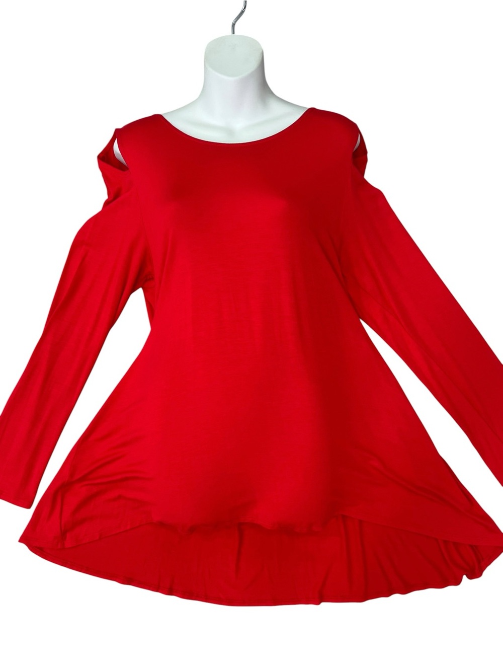 Azules Red Cold-Shoulder Swing Tunic Blouse Top NWT Long Sleeve